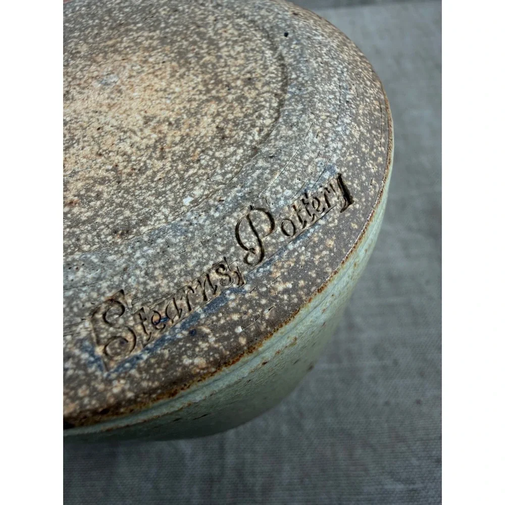 Stearns Pottery Handled Bud Vase Good Vintage Brown Cream Speckled Stoneware Jug